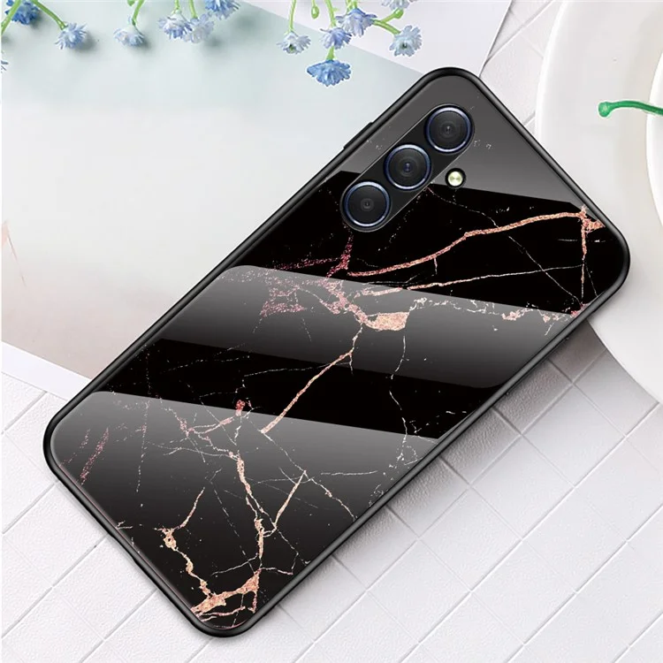 Pour Samsung Galaxy M54 5G / F54 5G Étui de téléphone à motif marbre Verre trempé+PC+TPU Anti-chute - Noir et or marbré