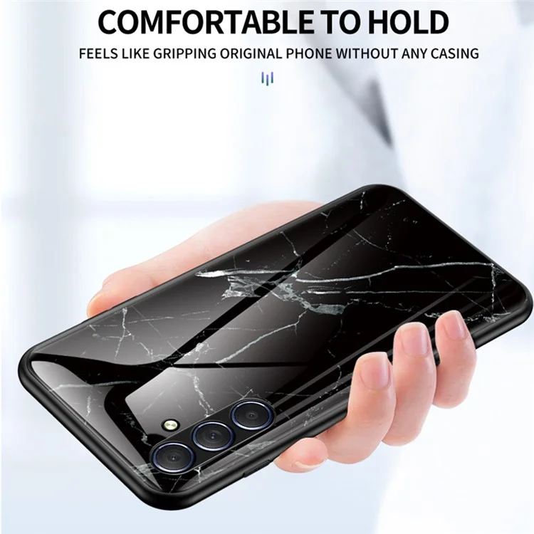 Pour Samsung Galaxy M54 5G / F54 5G Étui de téléphone à motif marbre Verre trempé+PC+TPU Anti-chute - Noir et or marbré