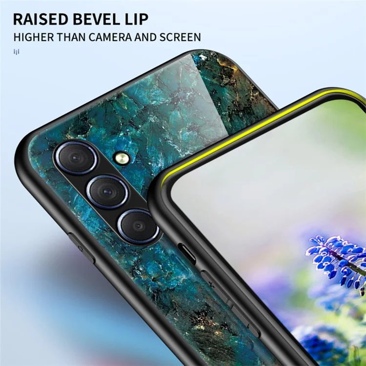 Pour Samsung Galaxy M54 5G / F54 5G Étui de téléphone à motif marbre Verre trempé+PC+TPU Anti-chute - Noir et or marbré