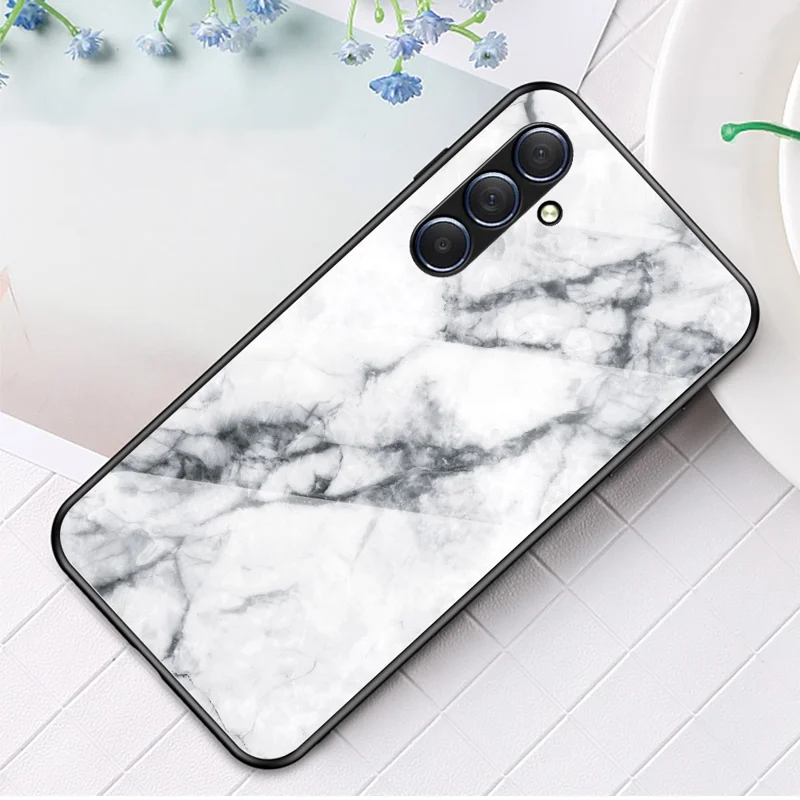 Für Samsung Galaxy M54 5G / F54 5G Marmormuster-Handyhülle aus Hartglas+PC+TPU Anti-Drop-Hülle - Weißes Marmor
