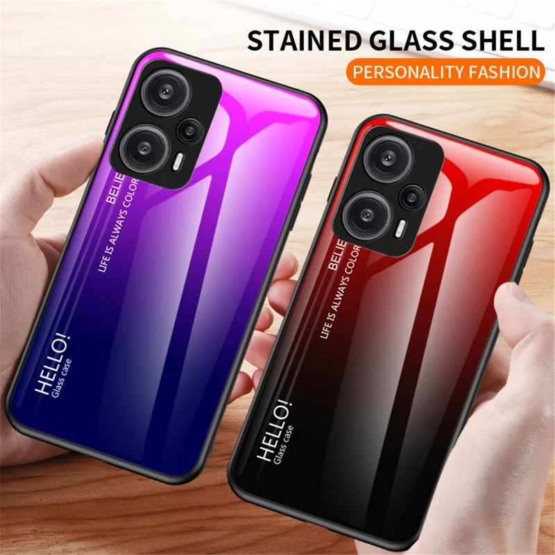 For Xiaomi Redmi Note 12 Turbo / Poco F5 5G Slim telefonbeskyttelse PC + TPU + Hårdet glas stødfast cover - Gradient blå sort