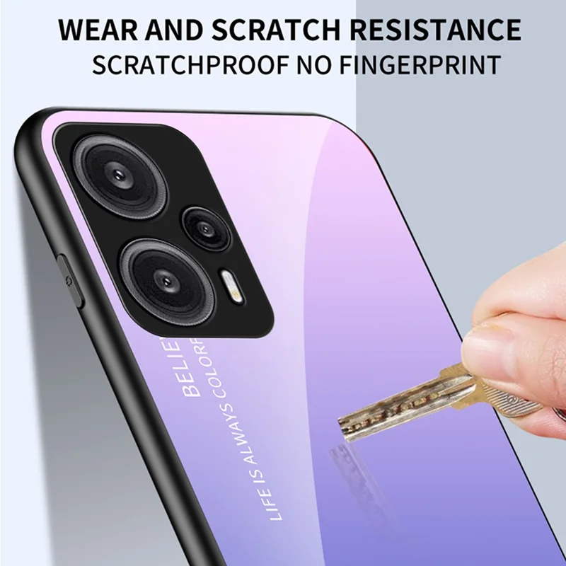 For Xiaomi Redmi Note 12 Turbo / Poco F5 5G Slim telefonbeskyttelse PC + TPU + Hårdet glas stødfast cover - Gradient blå sort