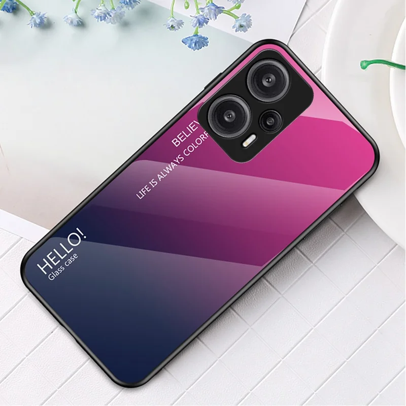 For Xiaomi Redmi Note 12 Turbo / Poco F5 5G Slim Phone Case PC + TPU + Tempered Glass Shockproof Cover - Gradient Rose