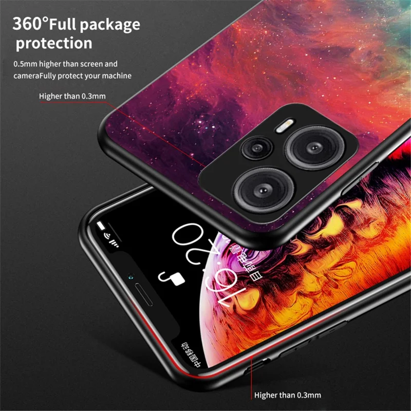 Para Xiaomi Redmi Note 12 Turbo / Poco F5 5G Capa de Telefone Caso Impresso PC+TPU+Vidro Temperado Capa de Telefone - Crescente Lunar Estrelado
