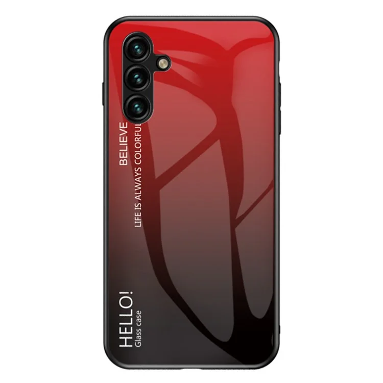 For Samsung Galaxy A24 4G (162.1 x 77.6 x 8.3mm) Gradient Color Back Slim Case PC+TPU+Tempered Glass Phone Cover - Gradient Red Black