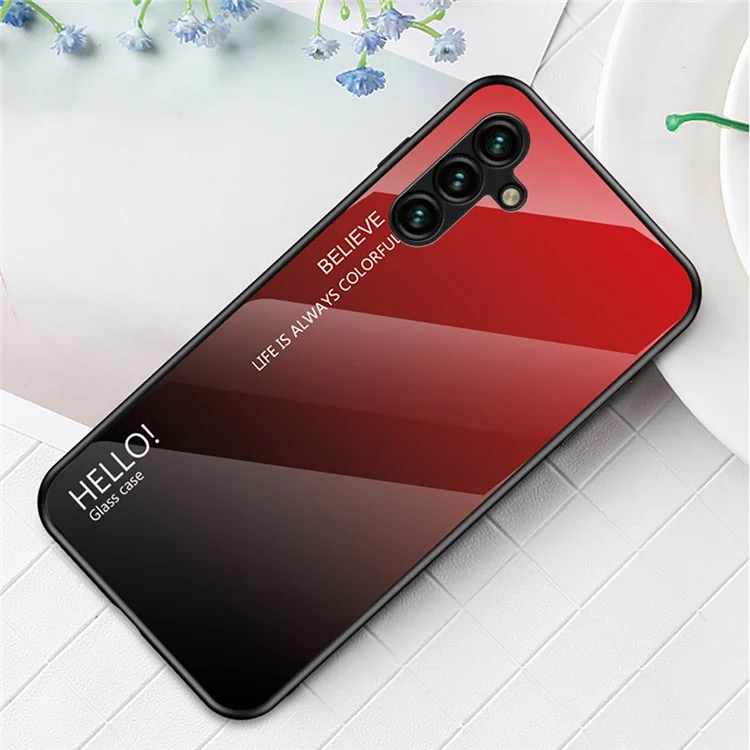 For Samsung Galaxy A24 4G (162.1 x 77.6 x 8.3mm) Gradient Color Back Slim Case PC+TPU+Tempered Glass Phone Cover - Gradient Red Black