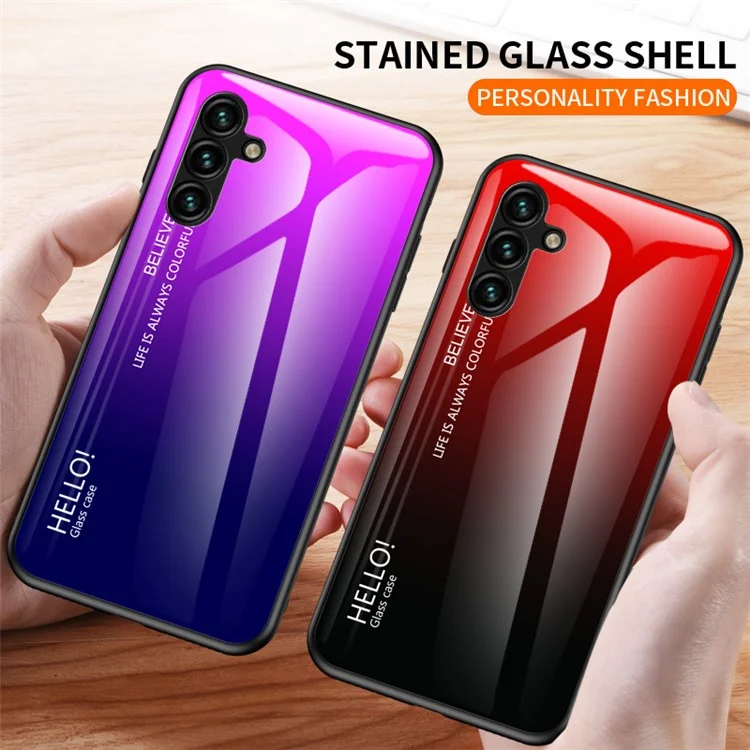 For Samsung Galaxy A24 4G (162.1 x 77.6 x 8.3mm) Gradient Color Back Slim Case PC+TPU+Tempered Glass Phone Cover - Gradient Red Black
