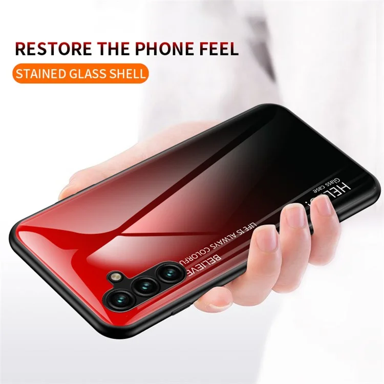 For Samsung Galaxy A24 4G (162.1 x 77.6 x 8.3mm) Gradient Color Back Slim Case PC+TPU+Tempered Glass Phone Cover - Gradient Red Black