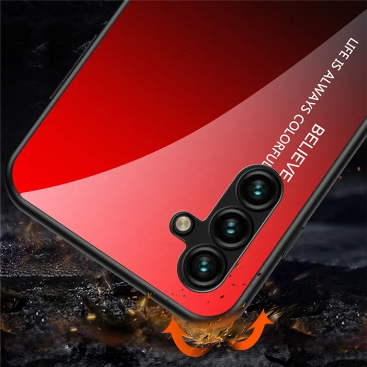 For Samsung Galaxy A24 4G (162.1 x 77.6 x 8.3mm) Gradient Color Back Slim Case PC+TPU+Tempered Glass Phone Cover - Gradient Red Black