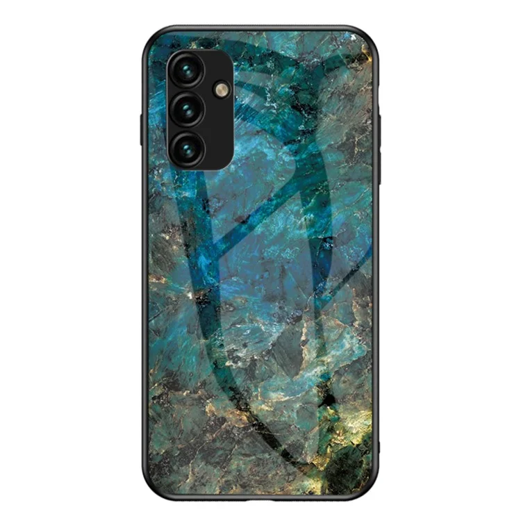 For Samsung Galaxy A24 4G (162.1 x 77.6 x 8.3mm) Marble Pattern Shockproof Case Tempered Glass+PC+TPU Anti-Drop Phone Cover - Emerald Marble