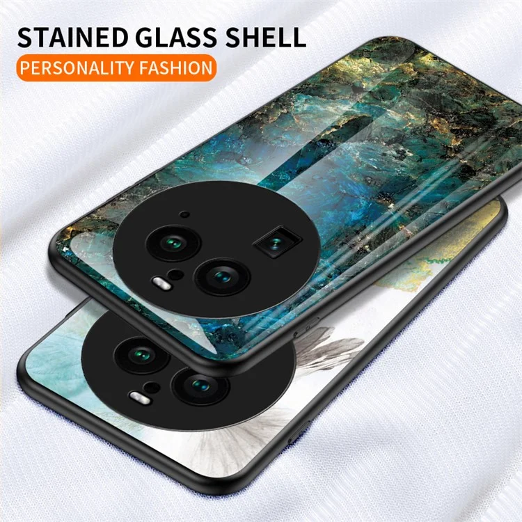 Для Oppo Find X6 Pro Marble Pattern Design Anti-Scratch Case Tempered Glass+PC+TPU Phone Cover - Emerald Marble