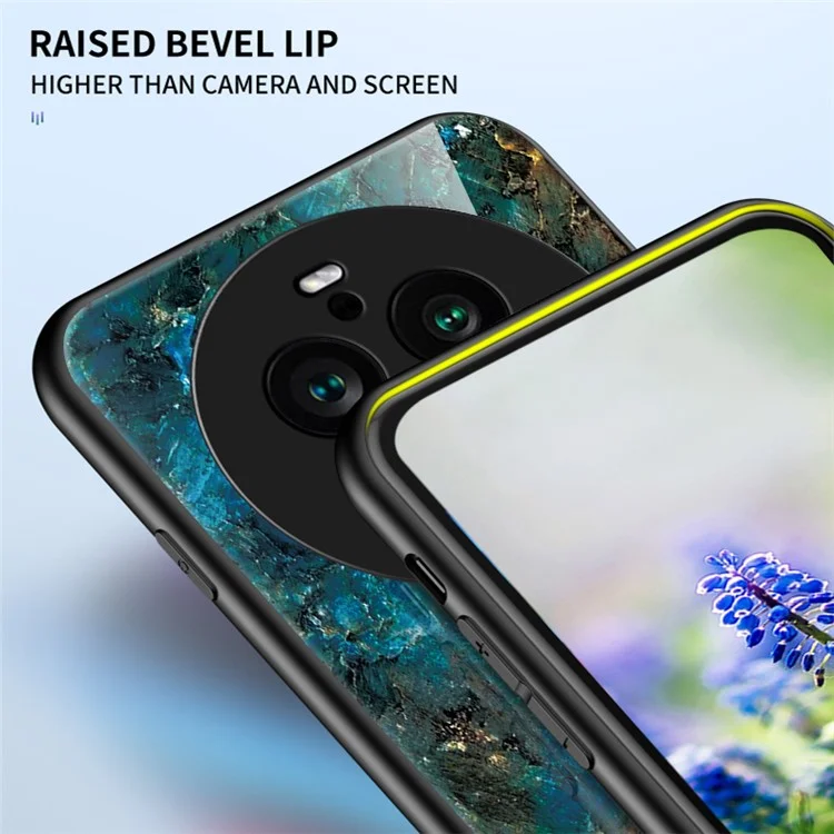 Для Oppo Find X6 Pro Marble Pattern Design Anti-Scratch Case Tempered Glass+PC+TPU Phone Cover - Emerald Marble