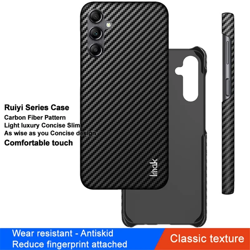 IMAK Ruiyi Series for Samsung Galaxy A14 4G / 5G Back Phone Case PU Leather Coated PC Carbon Fiber Texture Slim Cover