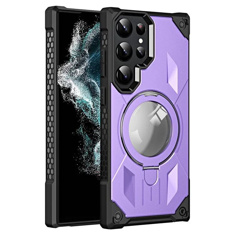 Shockproof Case for Samsung Galaxy S23 Ultra Kickstand Magnetic Phone Case Anti-Scratch PC+TPU Phone Shell - Purple