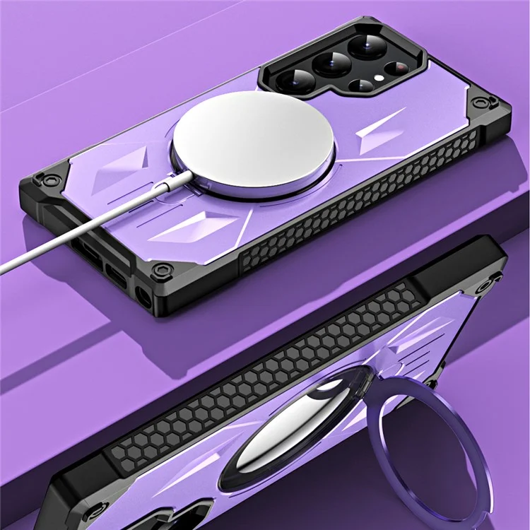 Shockproof Case for Samsung Galaxy S23 Ultra Kickstand Magnetic Phone Case Anti-Scratch PC+TPU Phone Shell - Purple