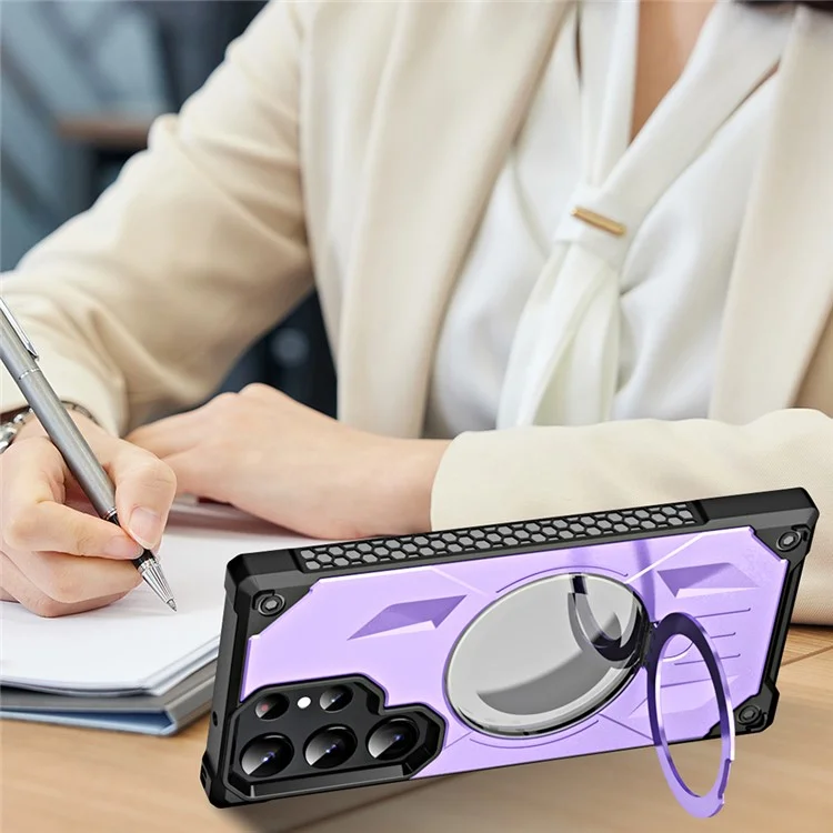 Shockproof Case for Samsung Galaxy S23 Ultra Kickstand Magnetic Phone Case Anti-Scratch PC+TPU Phone Shell - Purple