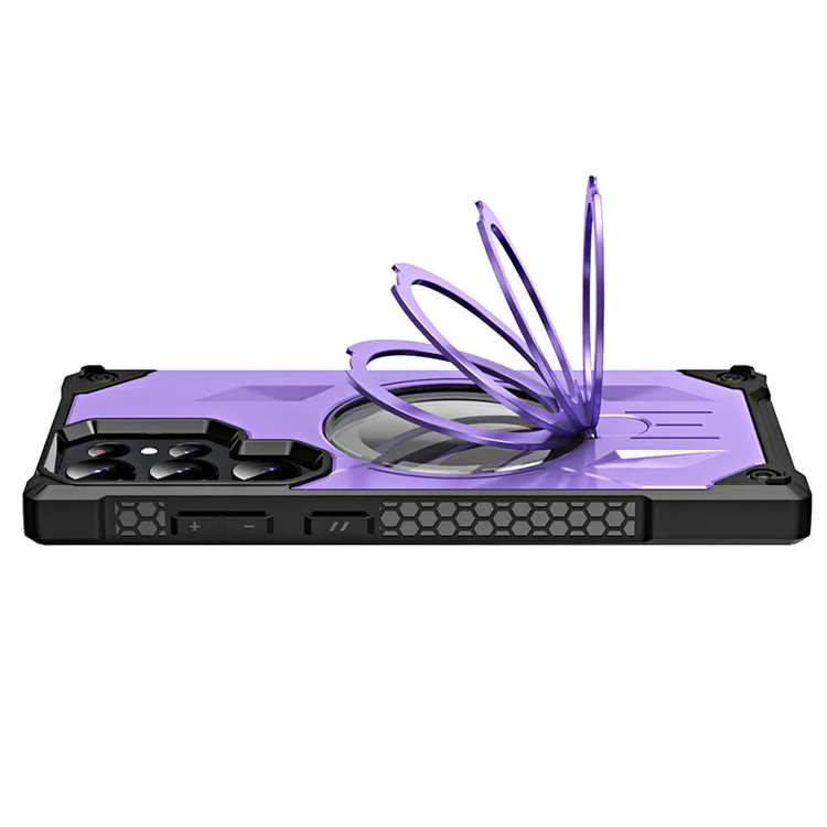 Shockproof Case for Samsung Galaxy S23 Ultra Kickstand Magnetic Phone Case Anti-Scratch PC+TPU Phone Shell - Purple