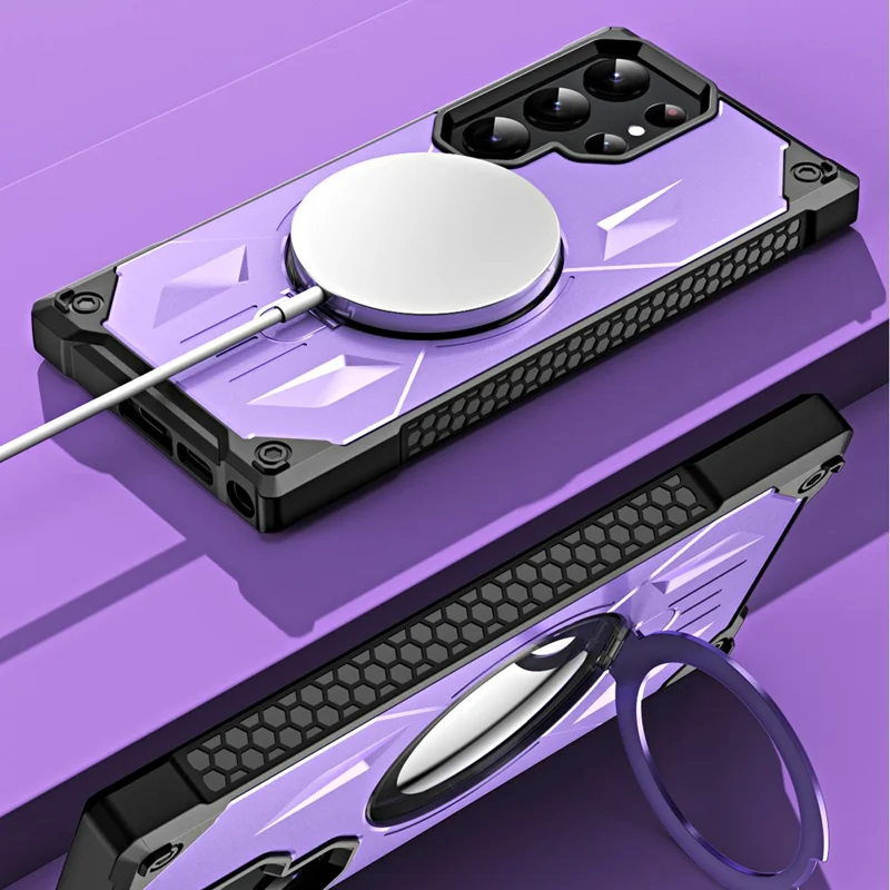 Shockproof Case for Samsung Galaxy S23 Ultra Kickstand Magnetic Phone Case Anti-Scratch PC+TPU Phone Shell - Black