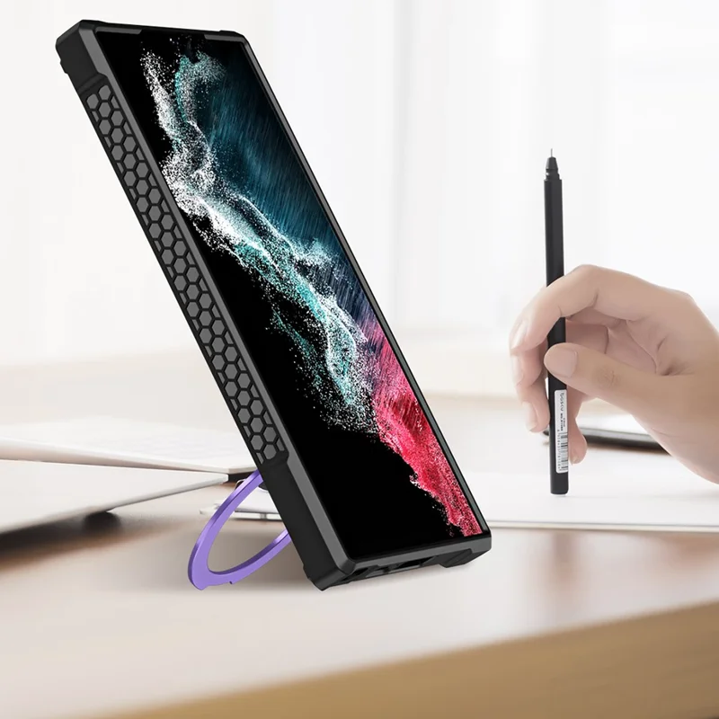 Shockproof Case for Samsung Galaxy S23 Ultra Kickstand Magnetic Phone Case Anti-Scratch PC+TPU Phone Shell - Black