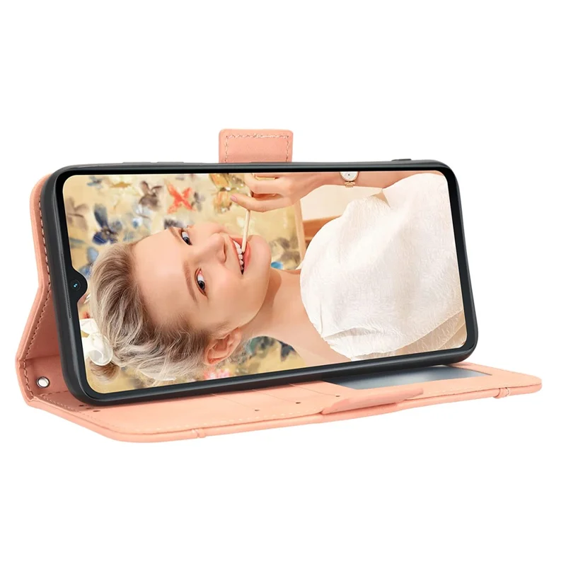 Para Oukitel C32 Multiple Card Slots Anti-drop Phone Case PU Leather Protective Cover with Stand Wallet - Pink