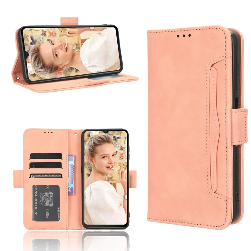 Para Oukitel C32 Multiple Card Slots Anti-drop Phone Case PU Leather Protective Cover with Stand Wallet - Pink