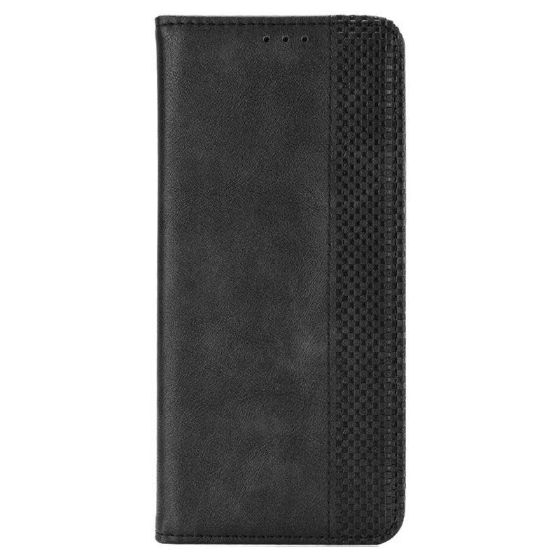 For Oukitel C32 Magnetic Shell Retro PU Leather Phone Case Stand Wallet Flip Cover - Black