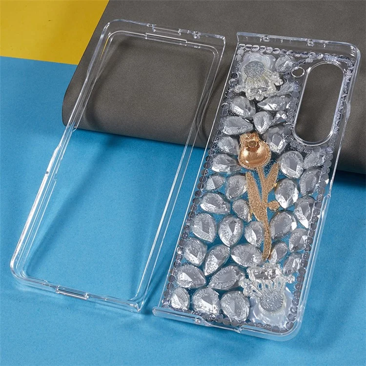 Rhinestone Decor Phone Case für Samsung Galaxy Z Fold5 5G, 2-teiliges Design Hartplastik-Handyhülle