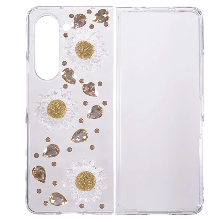 Para Samsung Galaxy Z Fold5 5G Capa de Telefone de PC Rígido 2 Peças Design Decoração de Strass Capa de Telefone Dobrável