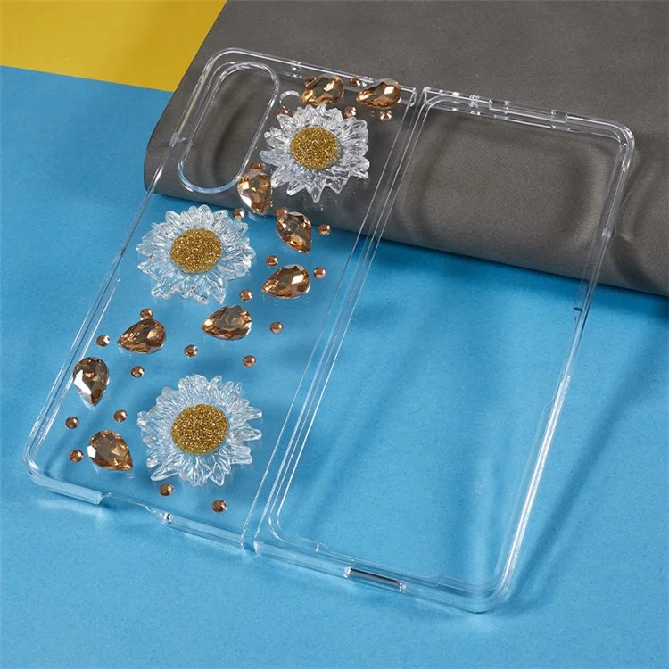 Para Samsung Galaxy Z Fold5 5G Capa de Telefone de PC Rígido 2 Peças Design Decoração de Strass Capa de Telefone Dobrável