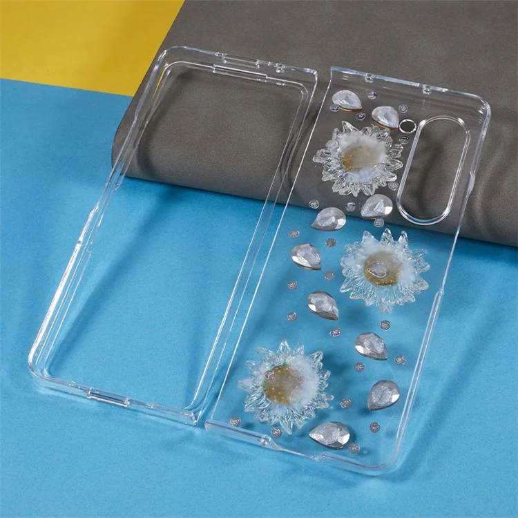 Para Samsung Galaxy Z Fold5 5G Capa de Telefone de PC Rígido 2 Peças Design Decoração de Strass Capa de Telefone Dobrável