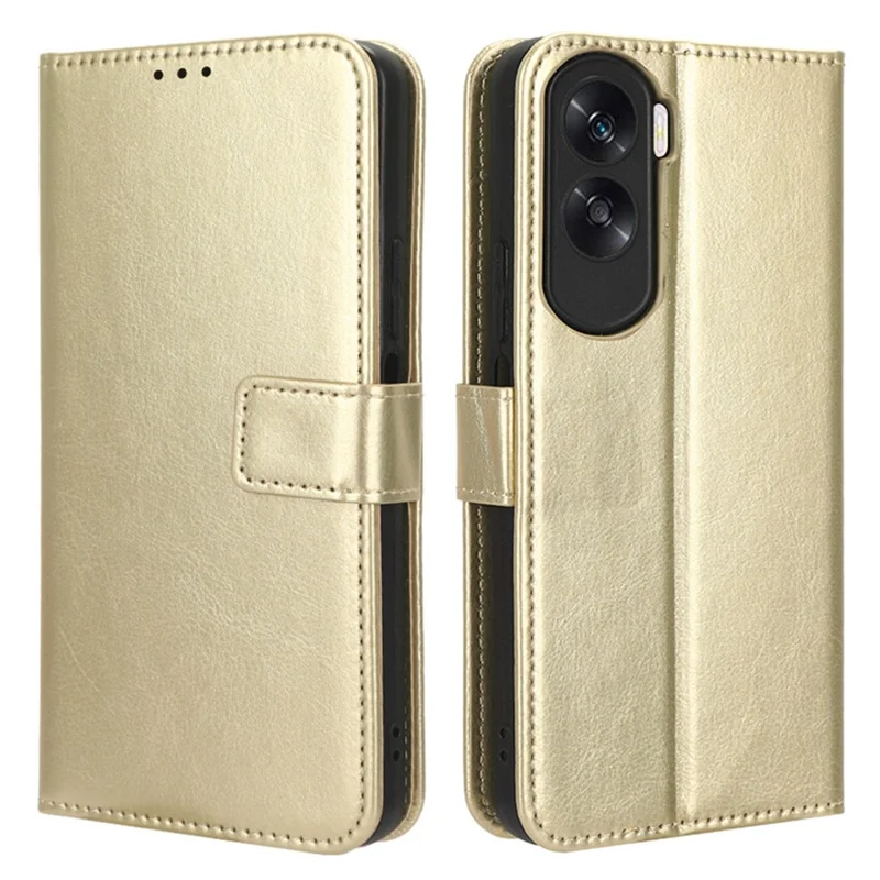 For Honor 90 Lite 5G / X50i 5G Crazy Horse Texture PU Leather Phone Wallet Case Stand Shockproof Cover - Gold