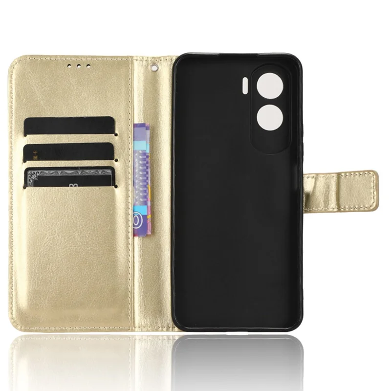 For Honor 90 Lite 5G / X50i 5G Crazy Horse Texture PU Leather Phone Wallet Case Stand Shockproof Cover - Gold