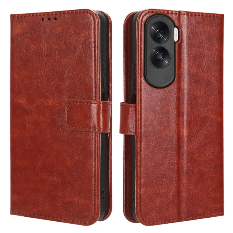 For Honor 90 Lite 5G / X50i 5G Crazy Horse Texture PU Leather Phone Wallet Case Stand Shockproof Cover - Brown
