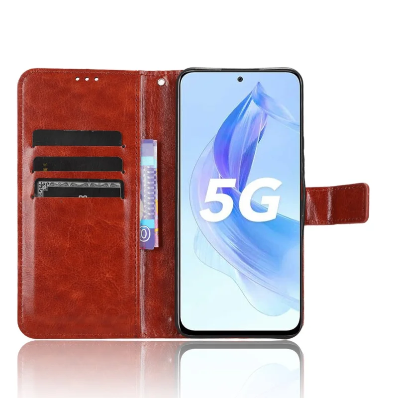 For Honor 90 Lite 5G / X50i 5G Crazy Horse Texture PU Leather Phone Wallet Case Stand Shockproof Cover - Brown