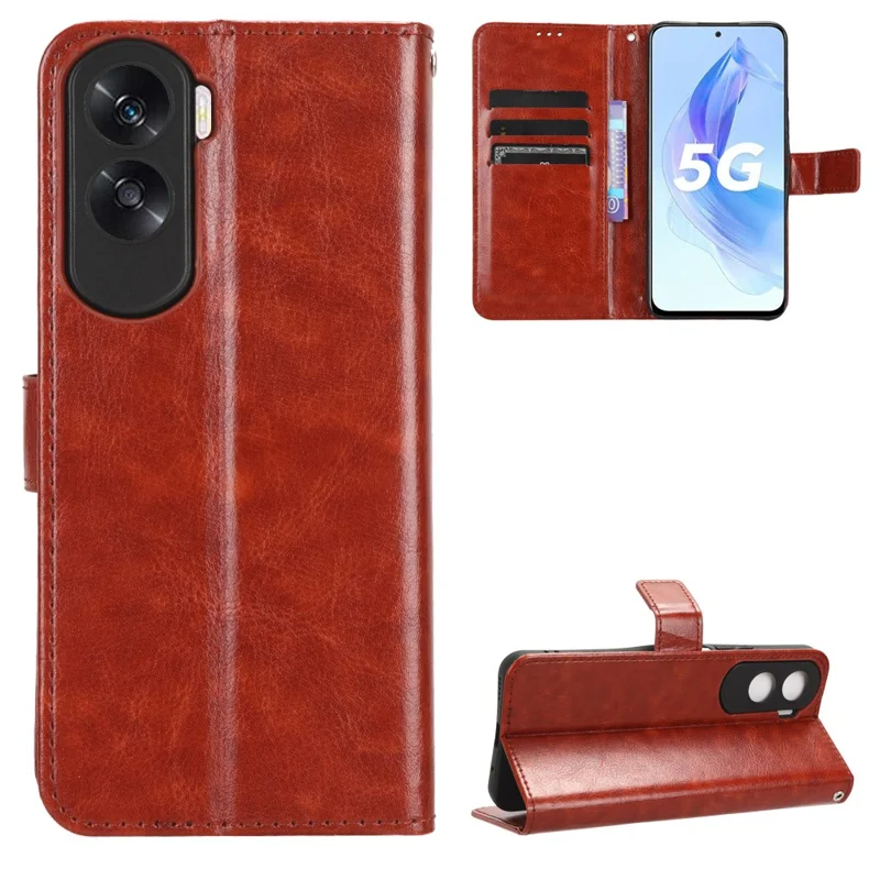 For Honor 90 Lite 5G / X50i 5G Crazy Horse Texture PU Leather Phone Wallet Case Stand Shockproof Cover - Brown