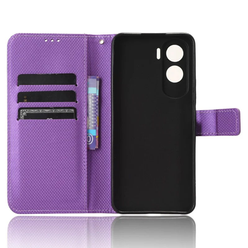 Flip Case for Honor 90 Lite 5G / X50i 5G PU Leather Diamond Texture Wallet Stand Shockproof Phone Cover - Purple