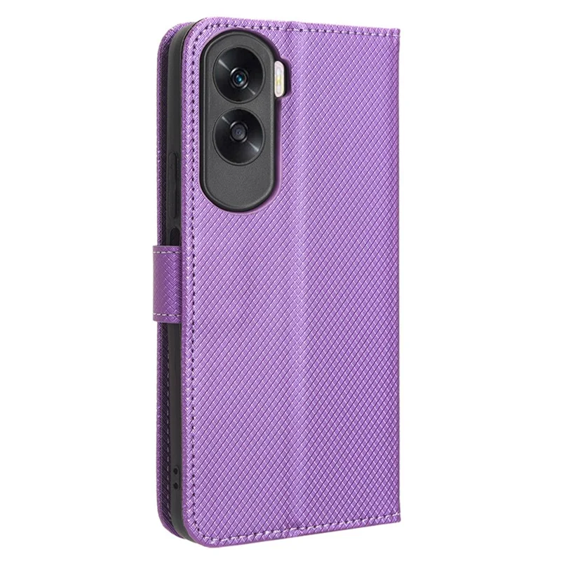 Flip Case for Honor 90 Lite 5G / X50i 5G PU Leather Diamond Texture Wallet Stand Shockproof Phone Cover - Purple