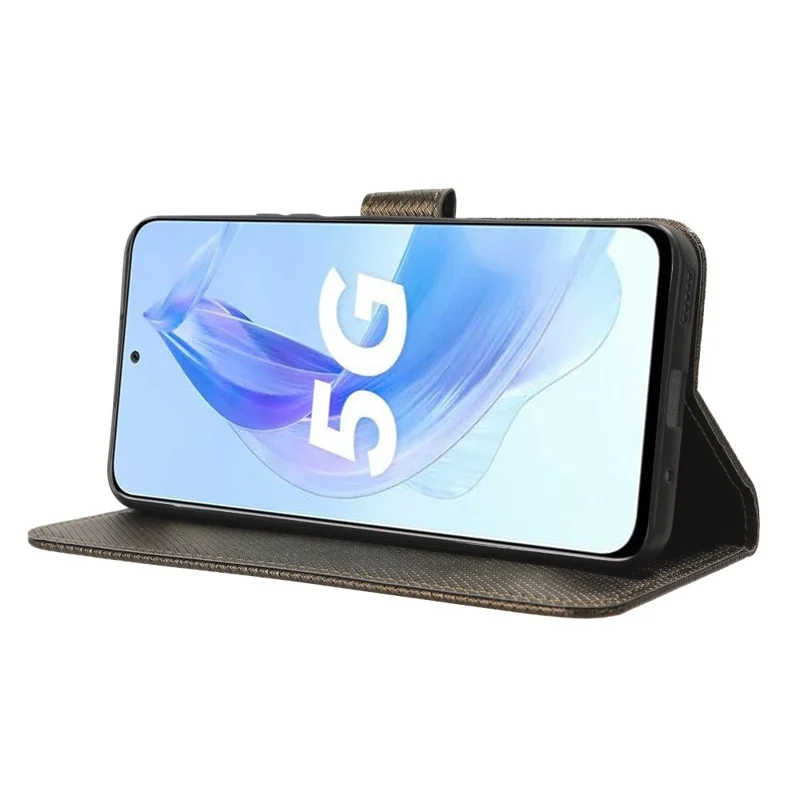 Flip Case for Honor 90 Lite 5G / X50i 5G PU Leather Diamond Texture Wallet Stand Shockproof Phone Cover - Brown