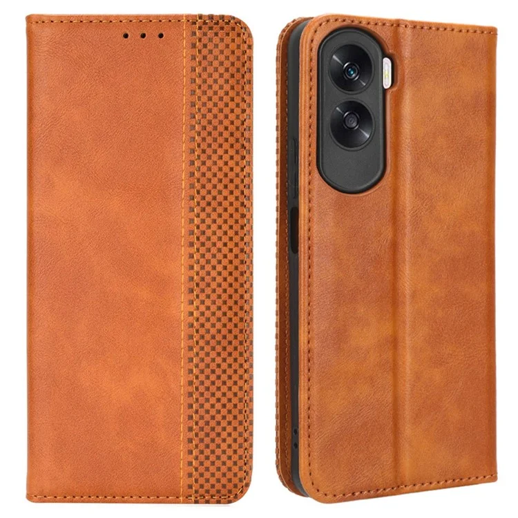 Étui debout pour Honor 90 Lite 5G / X50i 5G Coque magnétique rétro en cuir PU Flip Cover portefeuille - Marron
