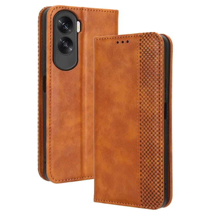 Étui debout pour Honor 90 Lite 5G / X50i 5G Coque magnétique rétro en cuir PU Flip Cover portefeuille - Marron