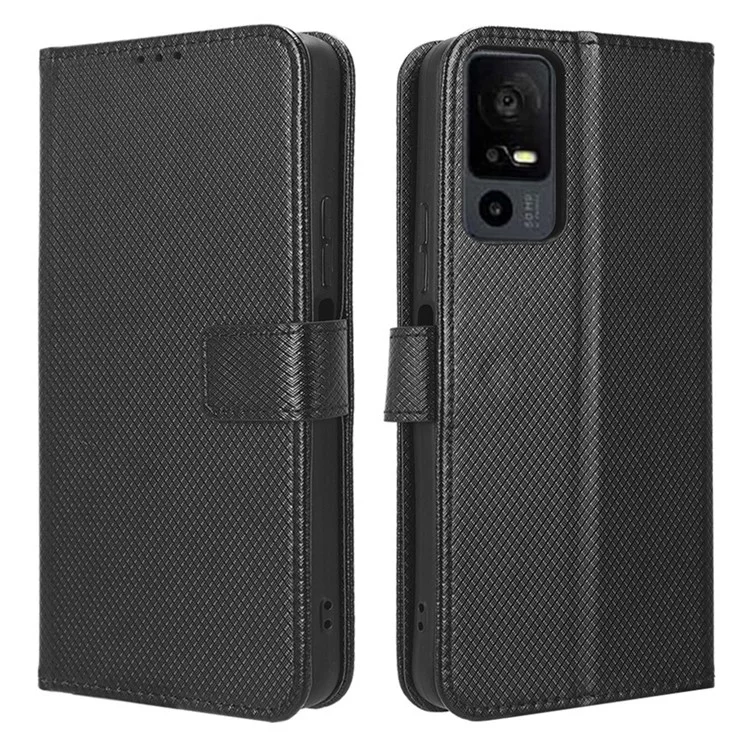 For TCL 40 XE / 40 X T601D / NxtPaper 5G PU Leather Flip Case Diamond Texture Wallet Stand Shockproof Phone Cover - Black