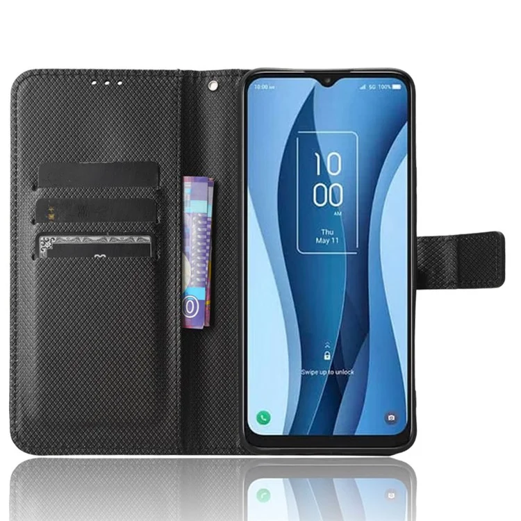 For TCL 40 XE / 40 X T601D / NxtPaper 5G PU Leather Flip Case Diamond Texture Wallet Stand Shockproof Phone Cover - Black