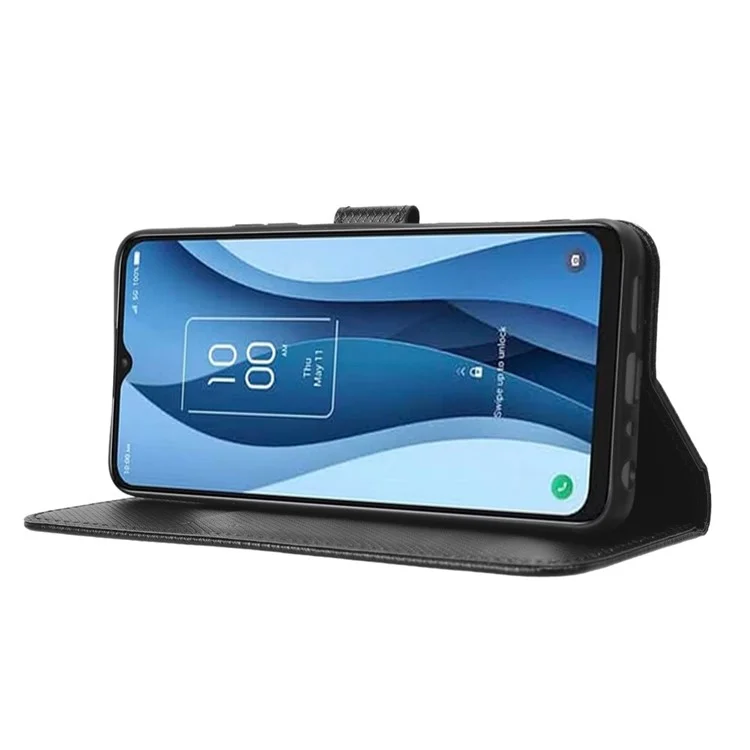 For TCL 40 XE / 40 X T601D / NxtPaper 5G PU Leather Flip Case Diamond Texture Wallet Stand Shockproof Phone Cover - Black