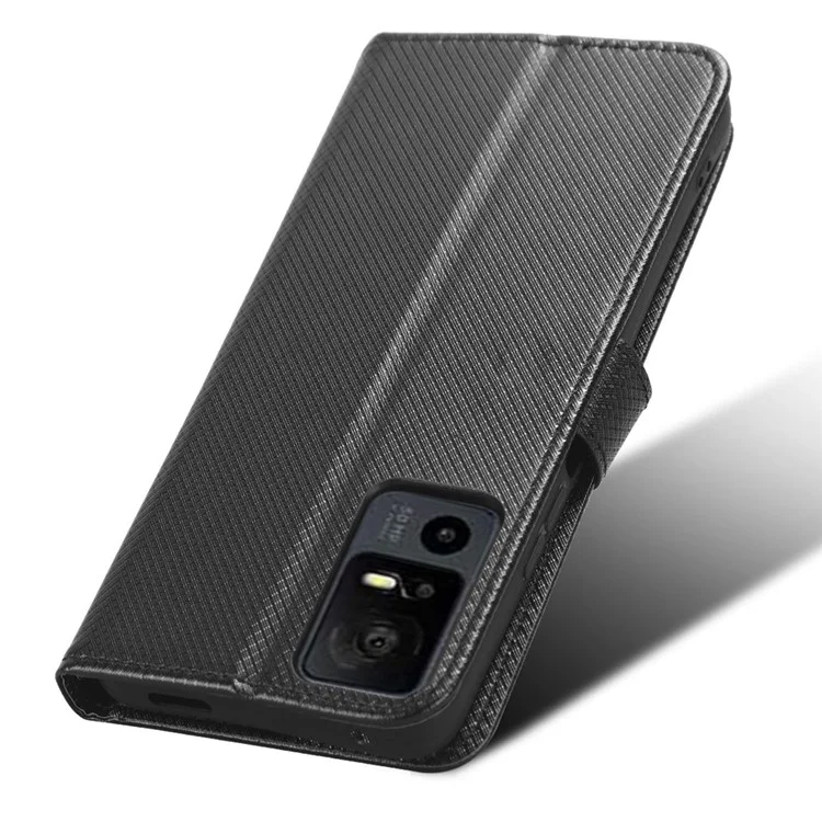 For TCL 40 XE / 40 X T601D / NxtPaper 5G PU Leather Flip Case Diamond Texture Wallet Stand Shockproof Phone Cover - Black