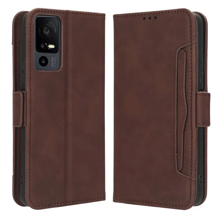 For TCL 40 XE / 40 X T601D / NxtPaper 5G Multiple Card Slots Phone Case PU Leather Protective Cover with Stand Wallet - Brown