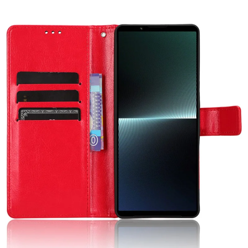 Shockproof Cover for Sony Xperia 1 V Crazy Horse Texture PU Leather Phone Wallet Stand Case - Red