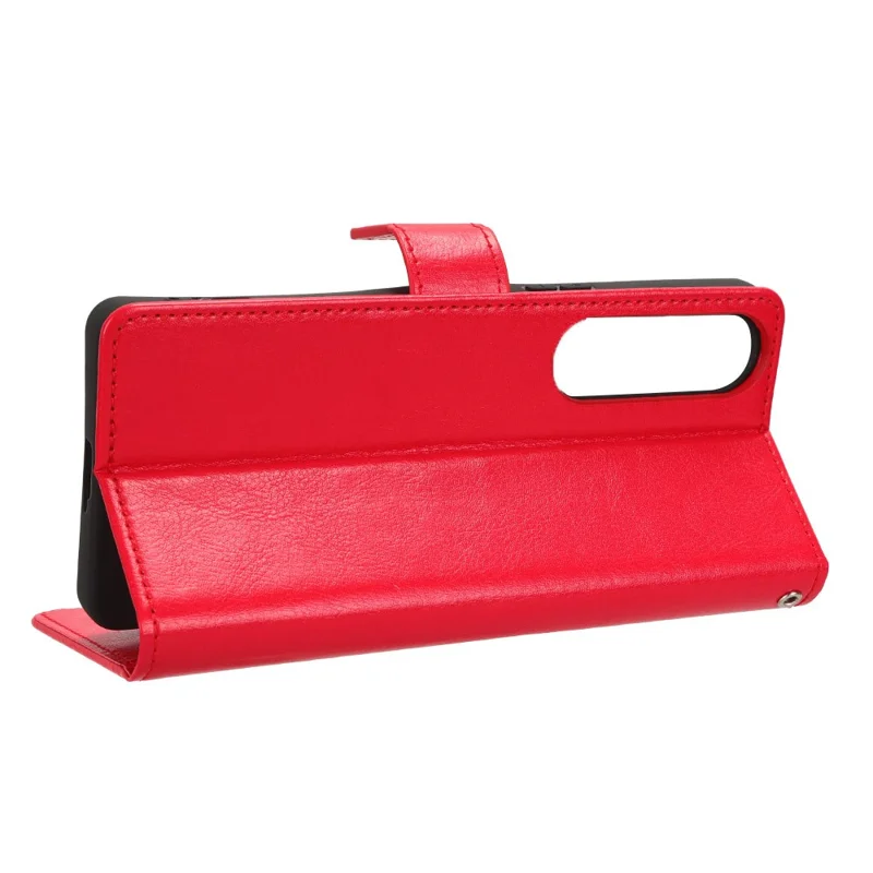 Shockproof Cover for Sony Xperia 1 V Crazy Horse Texture PU Leather Phone Wallet Stand Case - Red