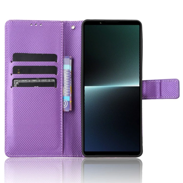 Diamond Texture Case für Sony Xperia 1 V PU-Leder-Geldbörse mit Ständer und stoßfestem Telefonschutz - Lila