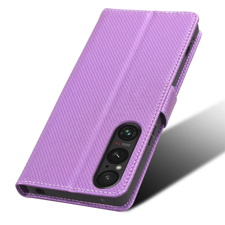 Diamond Texture Case für Sony Xperia 1 V PU-Leder-Geldbörse mit Ständer und stoßfestem Telefonschutz - Lila