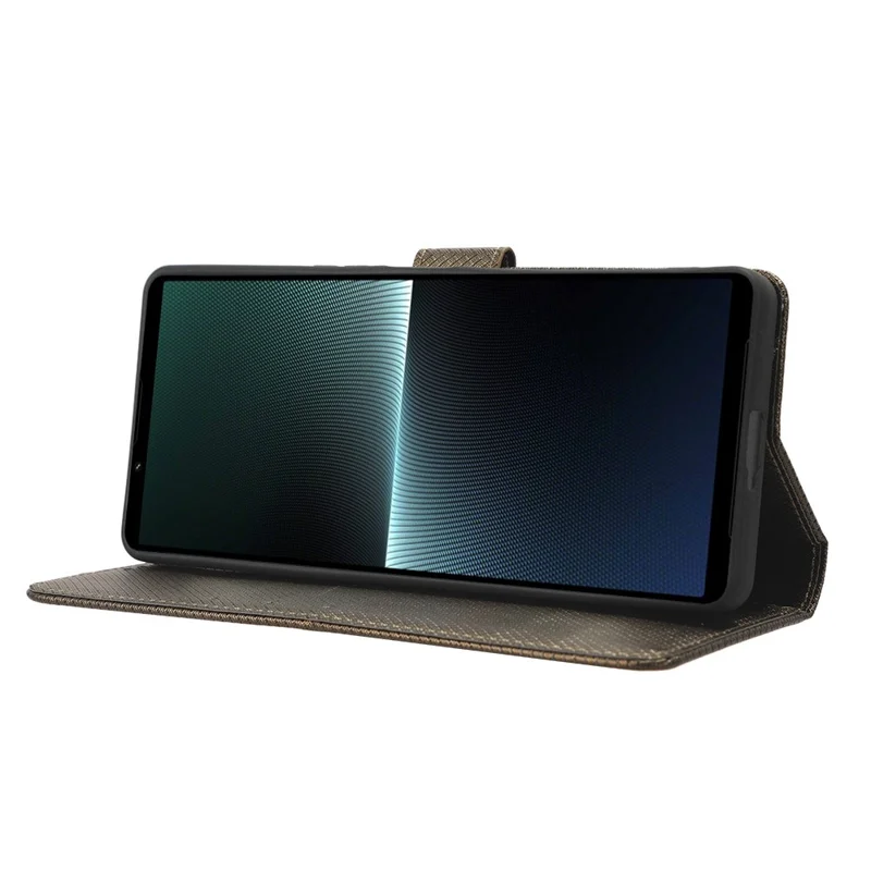 Diamond Texture Case for Sony Xperia 1 V PU Leather Wallet Stand Shockproof Phone Cover - Brown